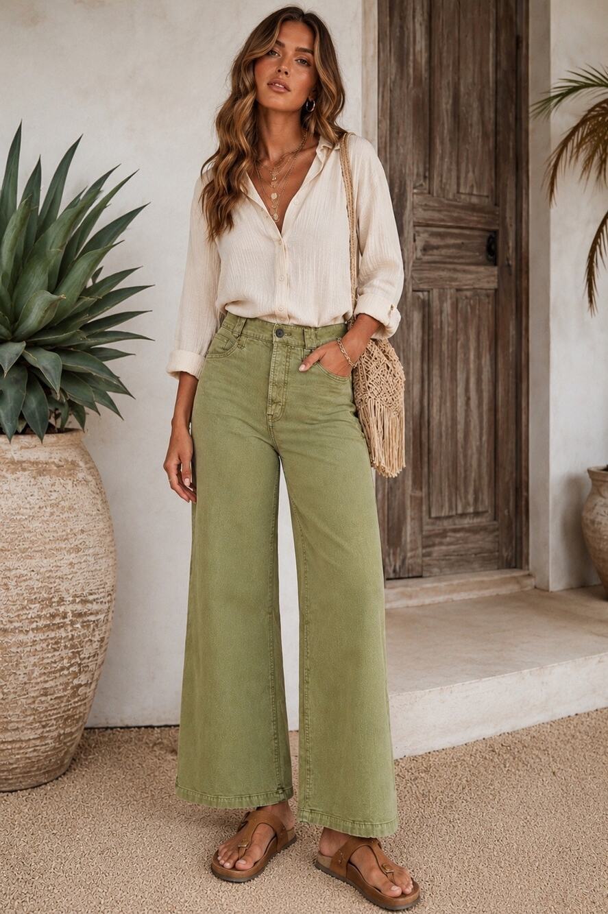 Madewell Emmett Wide Leg Jeans 26 Sage Green Garment Dyed High Rise Utility Pant